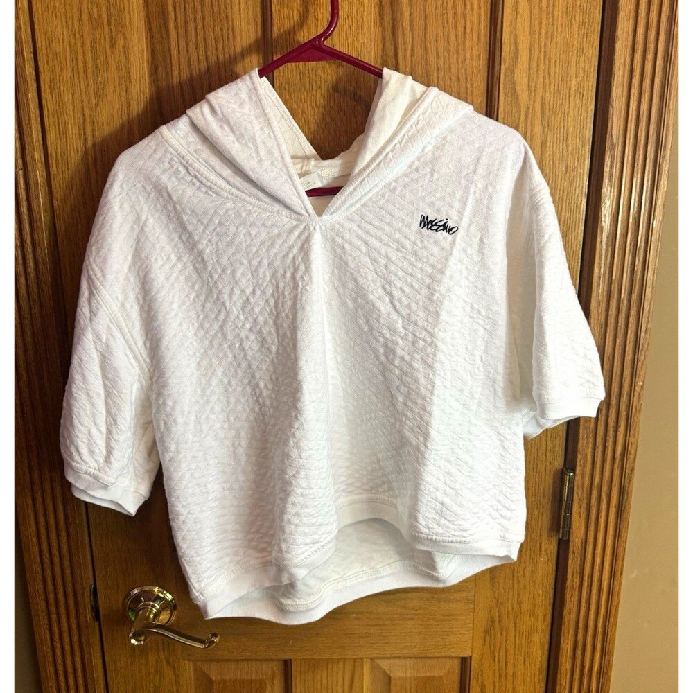 Mossimo Cropped Women’s S White Short Sleeve Pullover Hoodie Knit Cotton/Poly